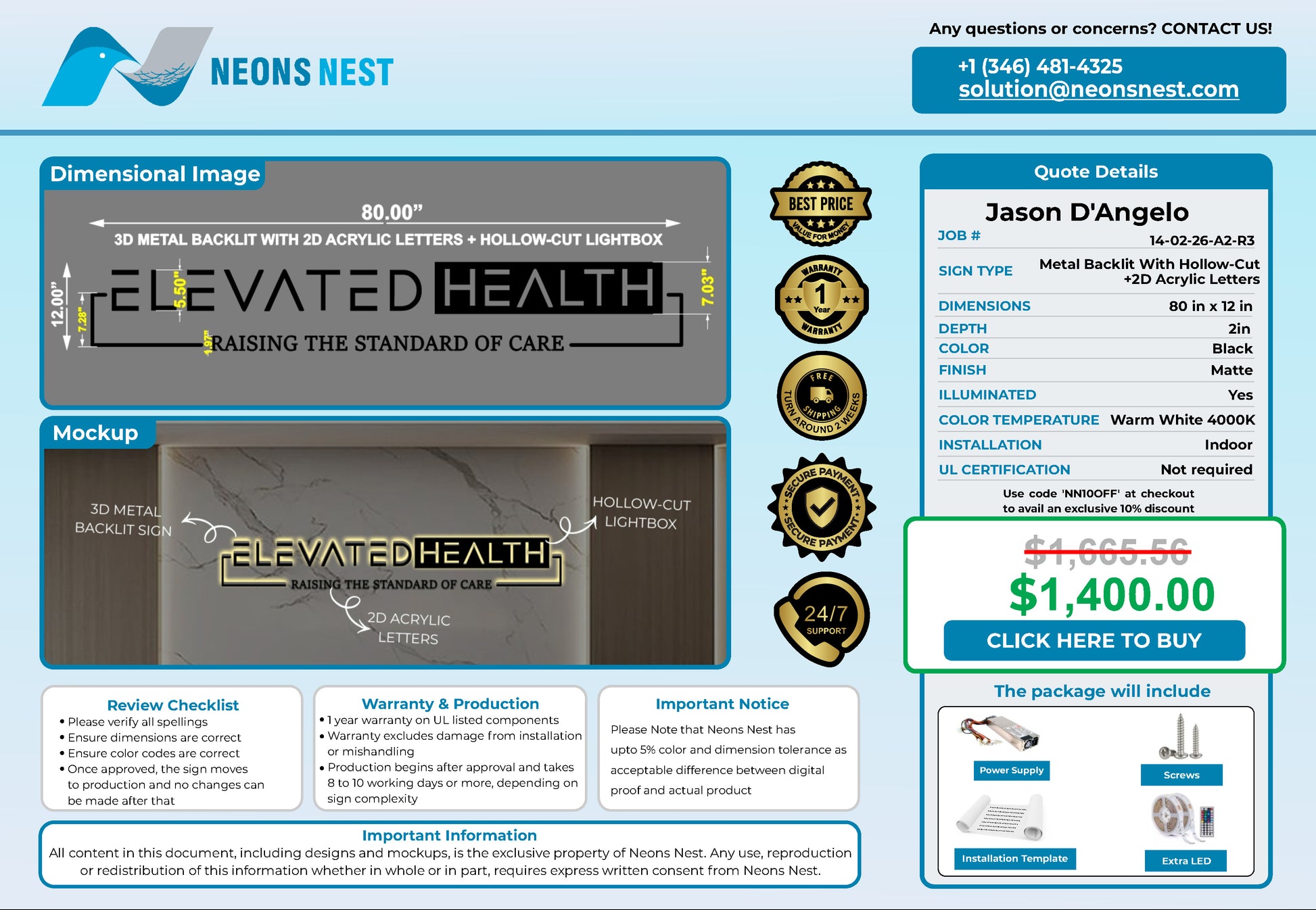 Elevated Health 3D Metal Back-Lit - Neonsnest.com