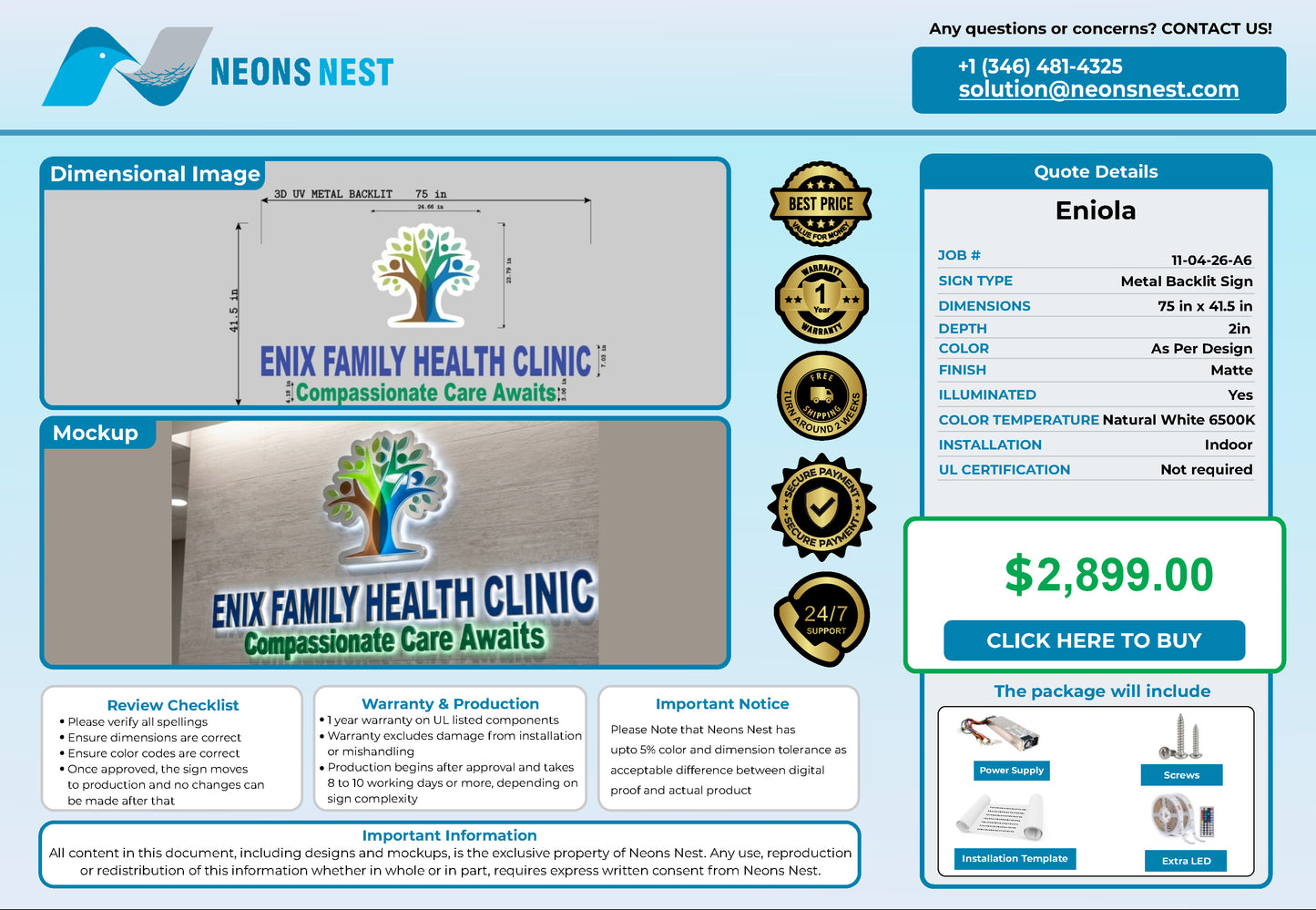 ENIX FAMILY HEALTH CLINIC 3D Metal Backlit Sign - Neonsnest.com