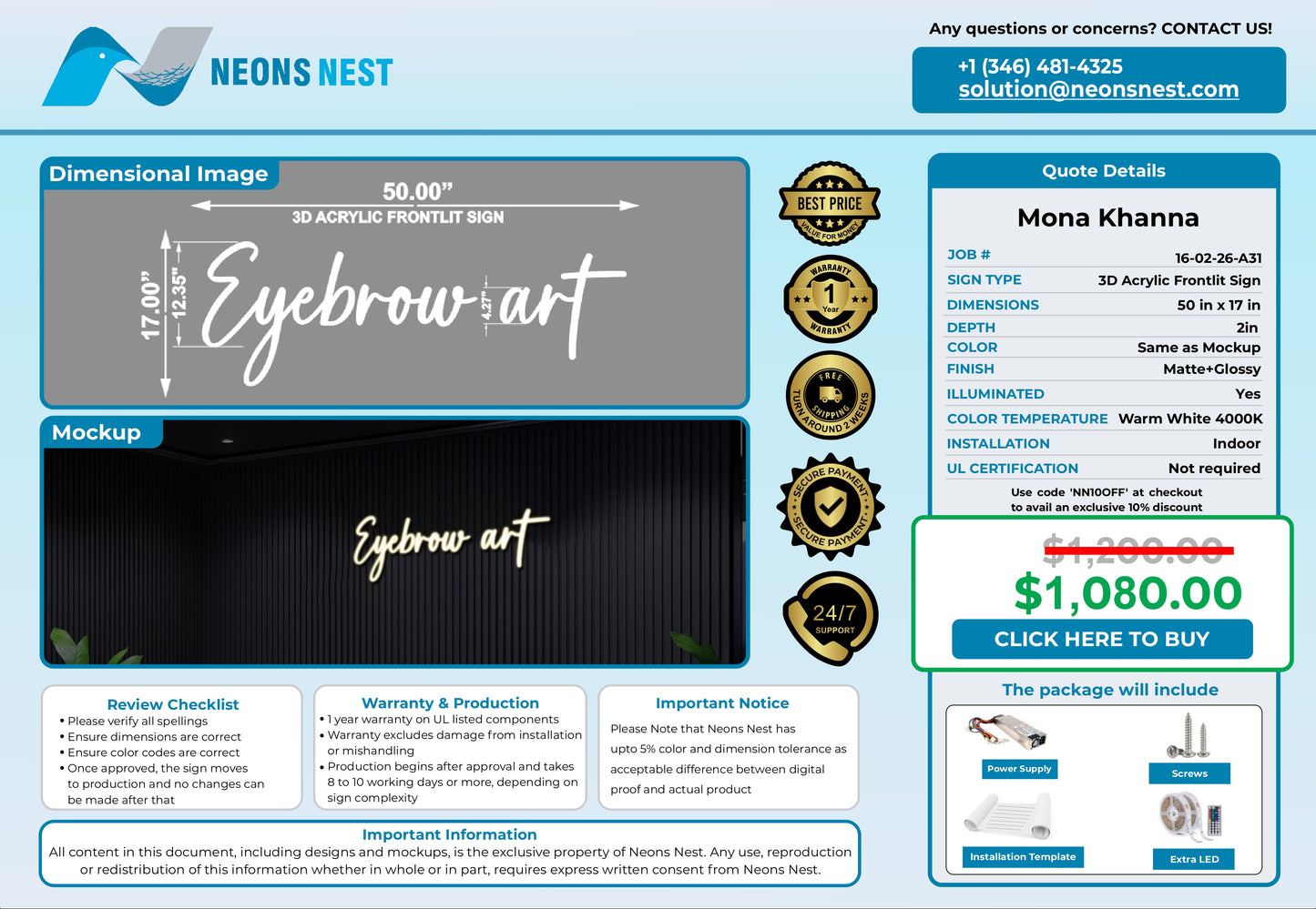 Eyebrow art 3D Frontlit & Backlit - Neonsnest.com