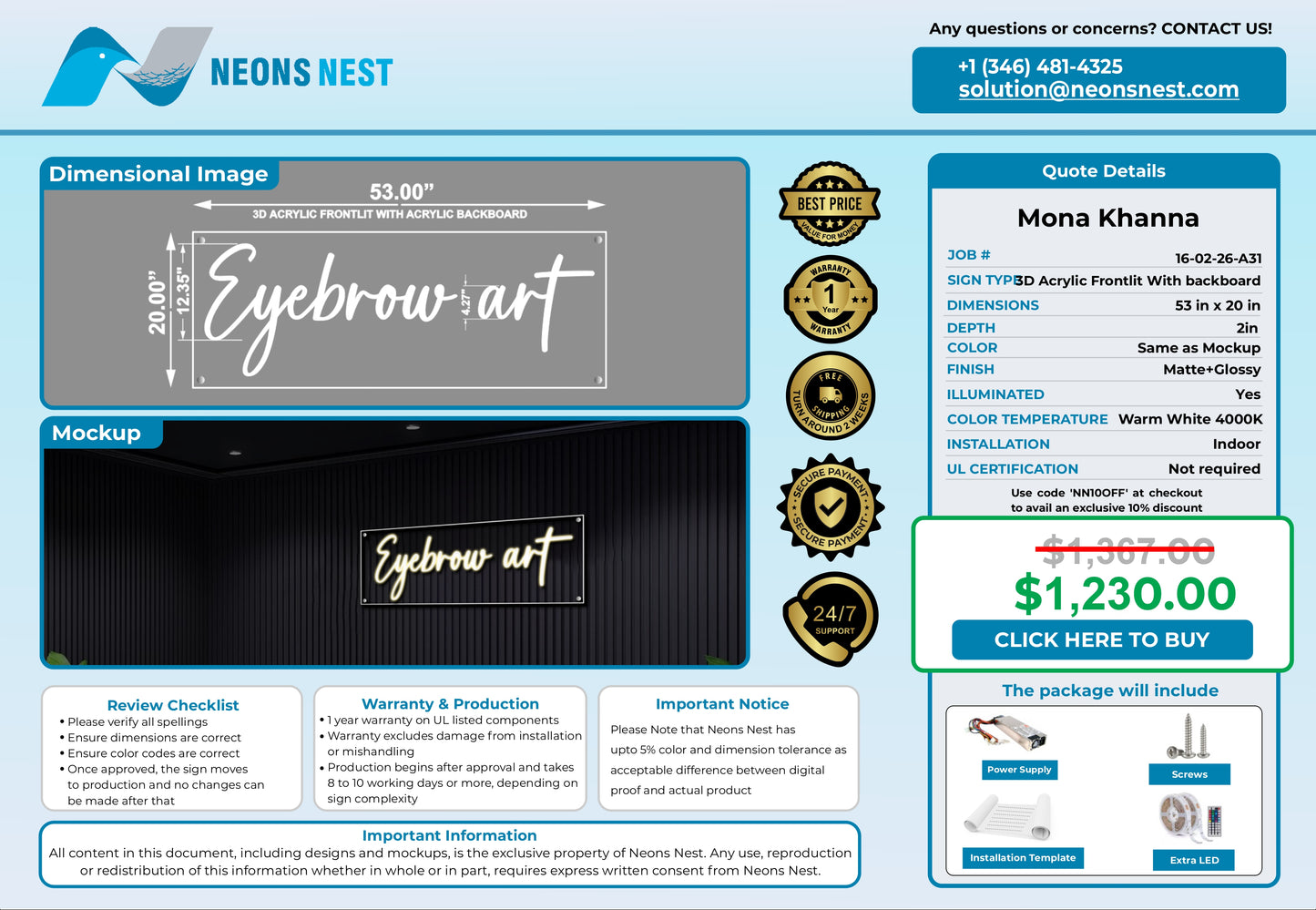 Eyebrow art 3D Frontlit & Backlit - Neonsnest.com