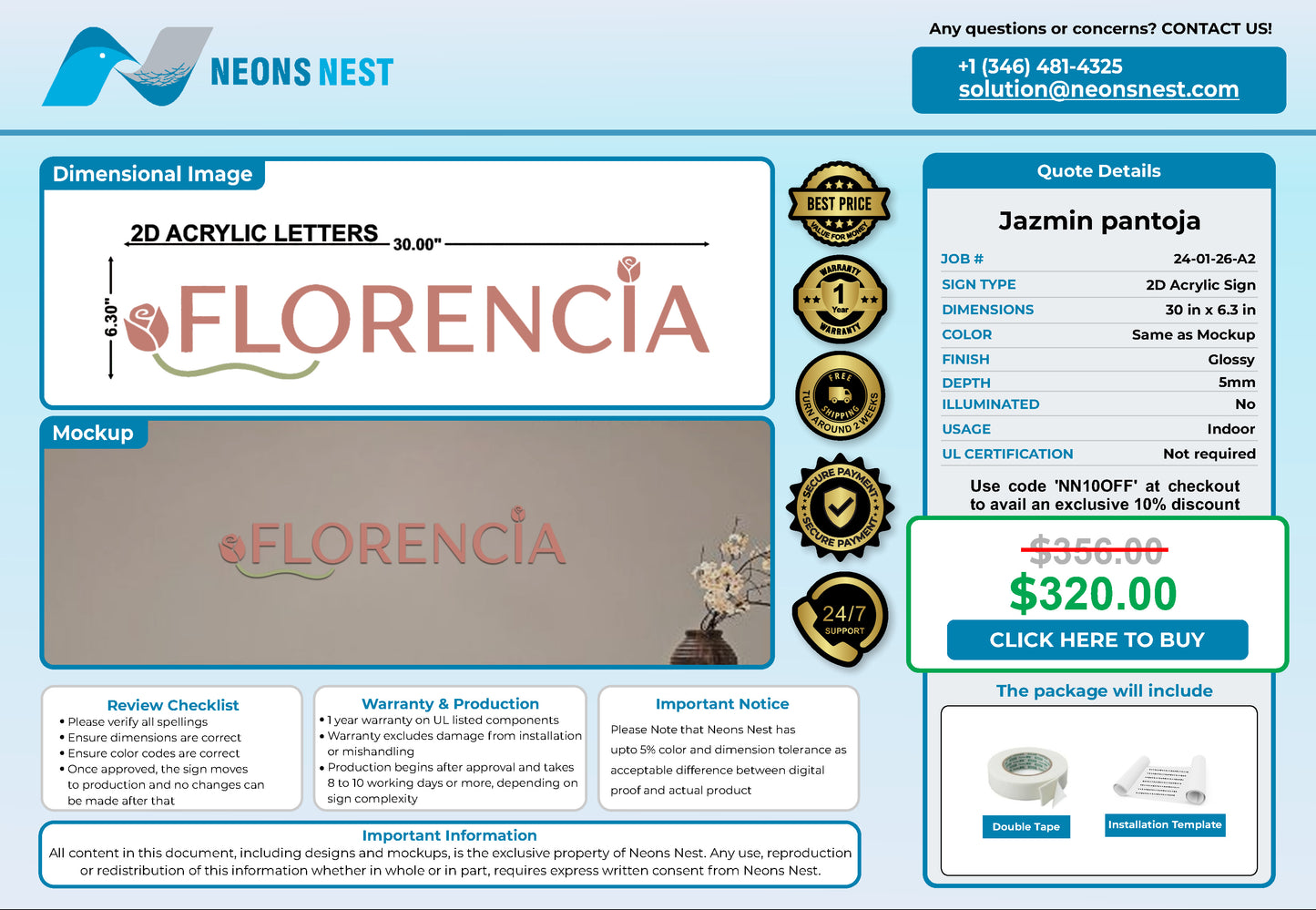 FLORENCIA 2D Acrylic Letters