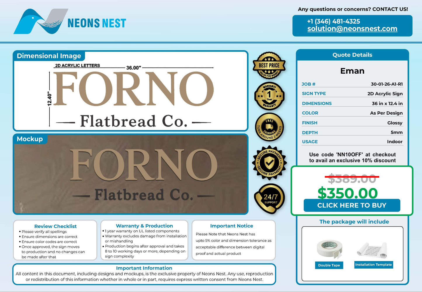 Forno Flatbread Co 2D Acrylic Sign