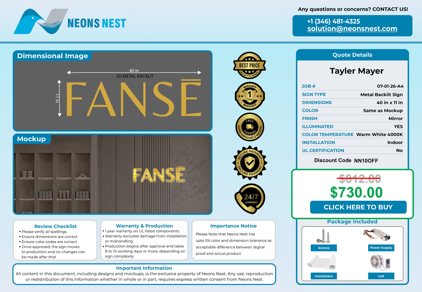 Fanse 3D Metal backlit - Neonsnest.com