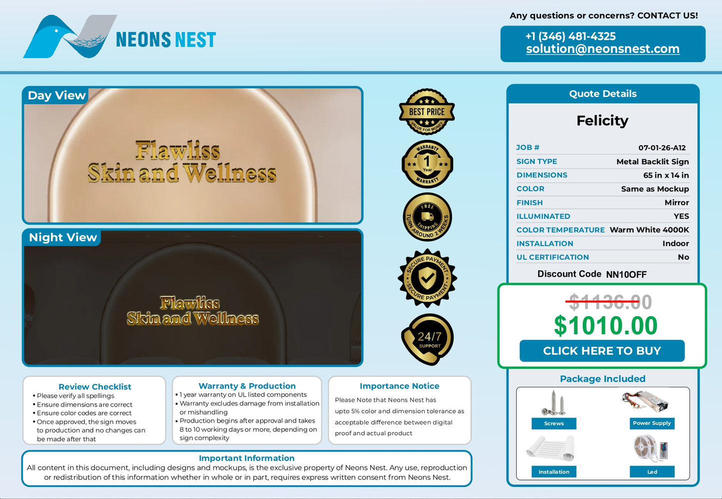 3D Metal Backlit Sign-Flawliss Skin & Wellness - Neonsnest.com