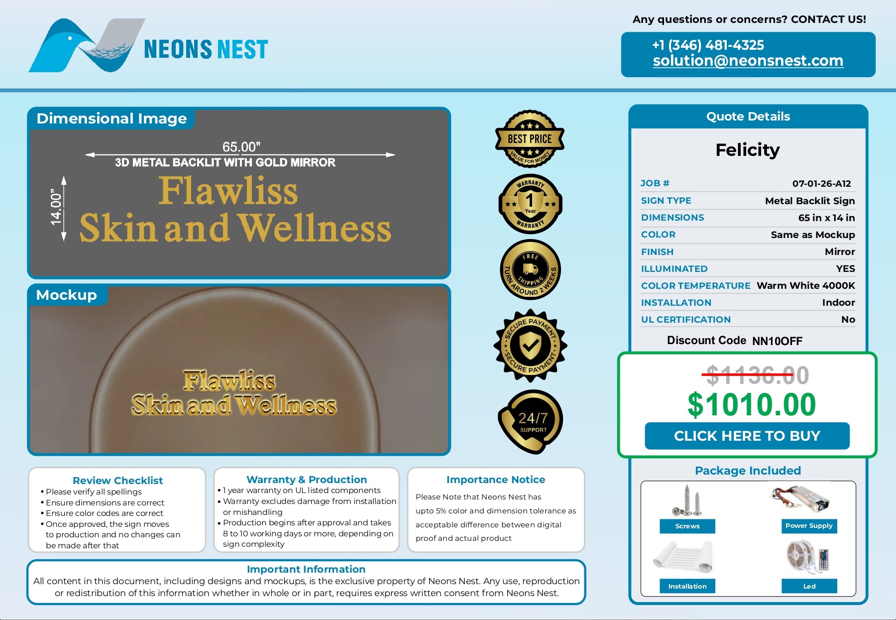 3D Metal Backlit Sign-Flawliss Skin & Wellness - Neonsnest.com