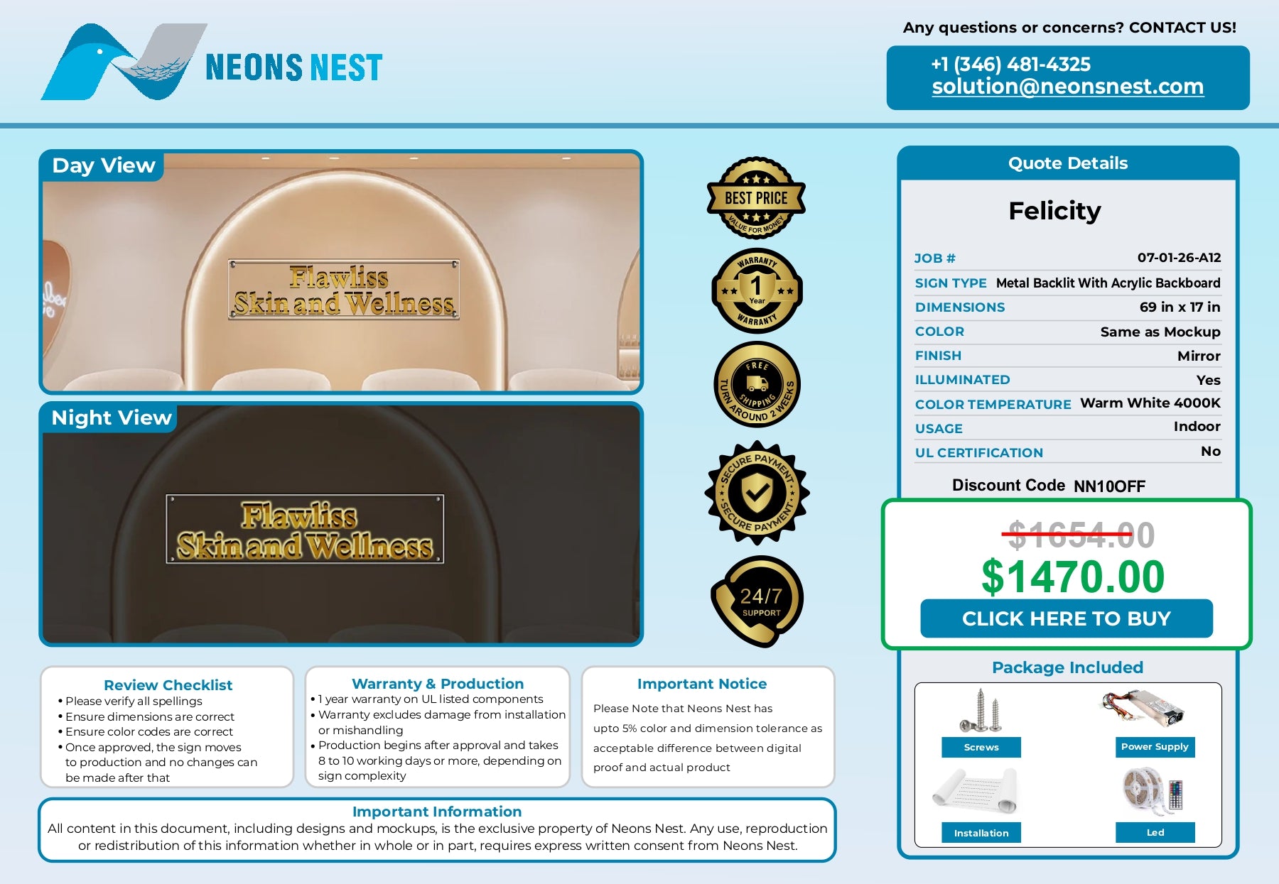 Metal Backlit With Acrylic Backboard-Flawliss Skin & Wellness - Neonsnest.com