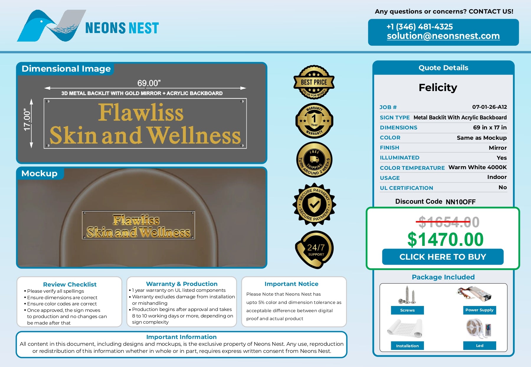 Metal Backlit With Acrylic Backboard-Flawliss Skin & Wellness - Neonsnest.com