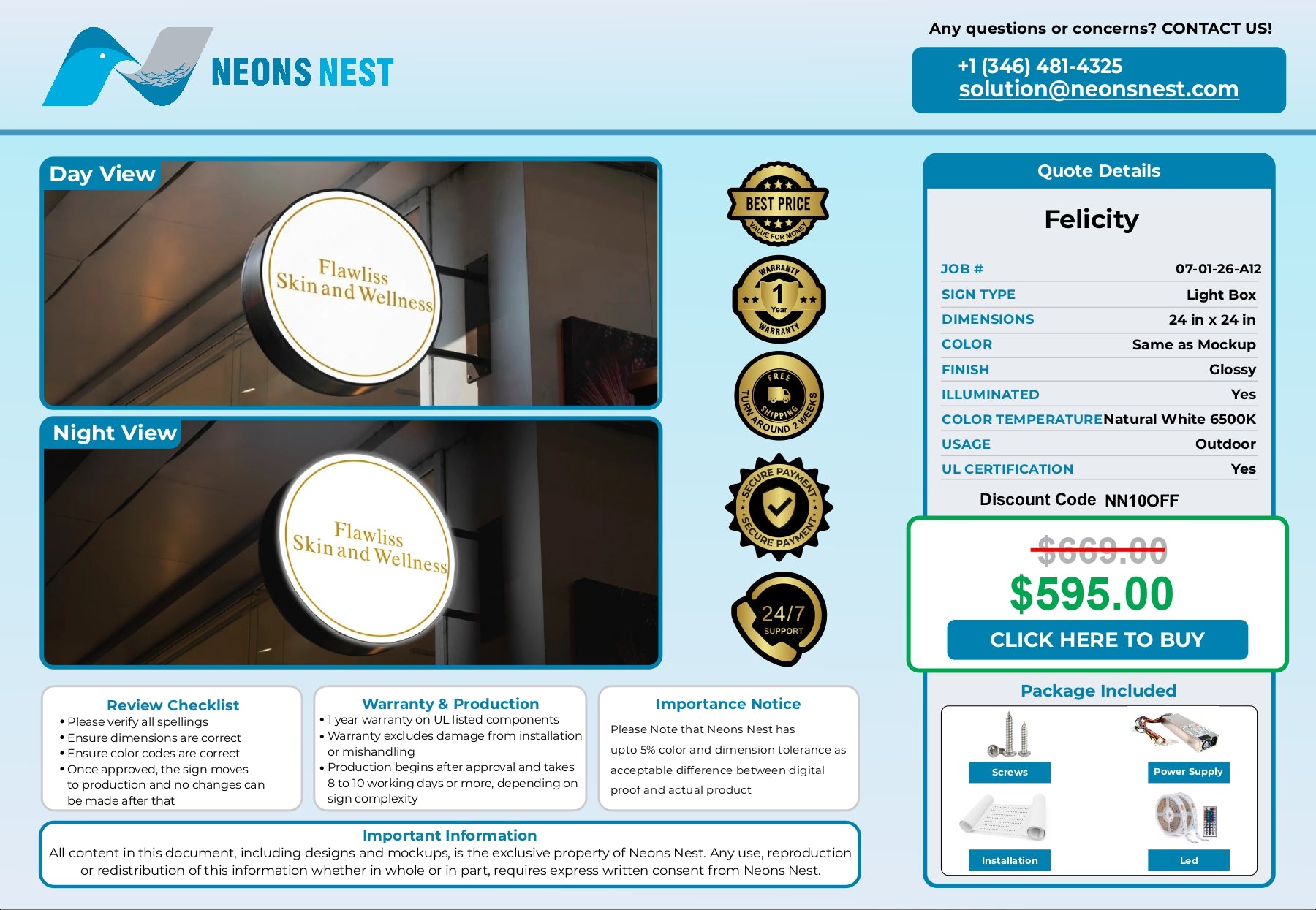 Light Box-24x-Flawliss Skin & Wellness - Neonsnest.com
