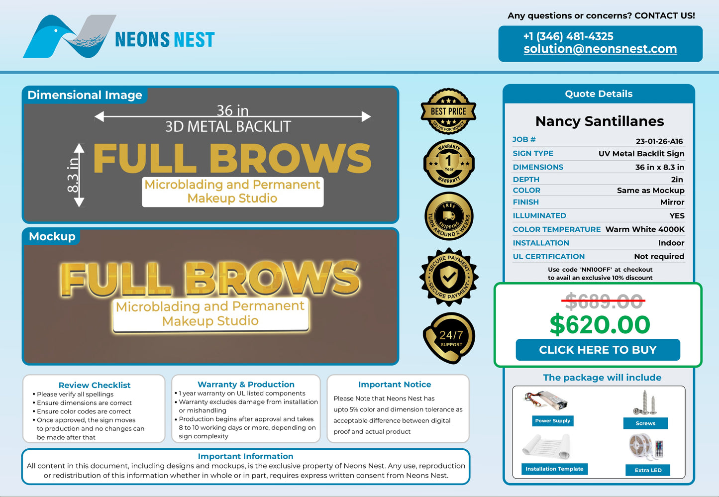 Full Brows- Microblading and Permanent Makeup Studio 3D Metal Back-lit