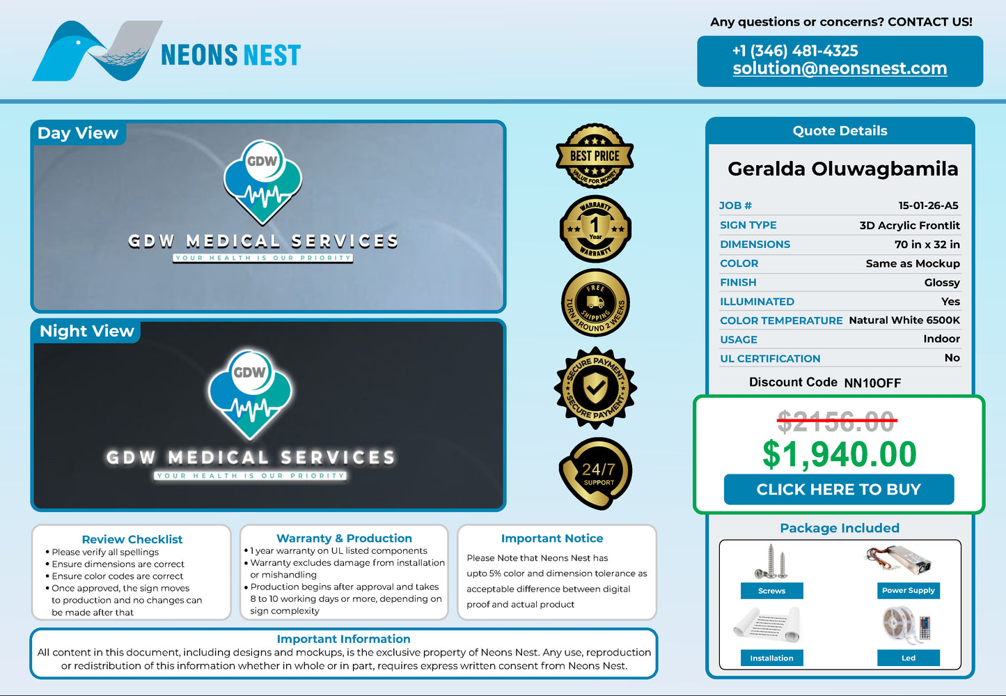 GDW Medical Services 3D Acrylic Front-Lit