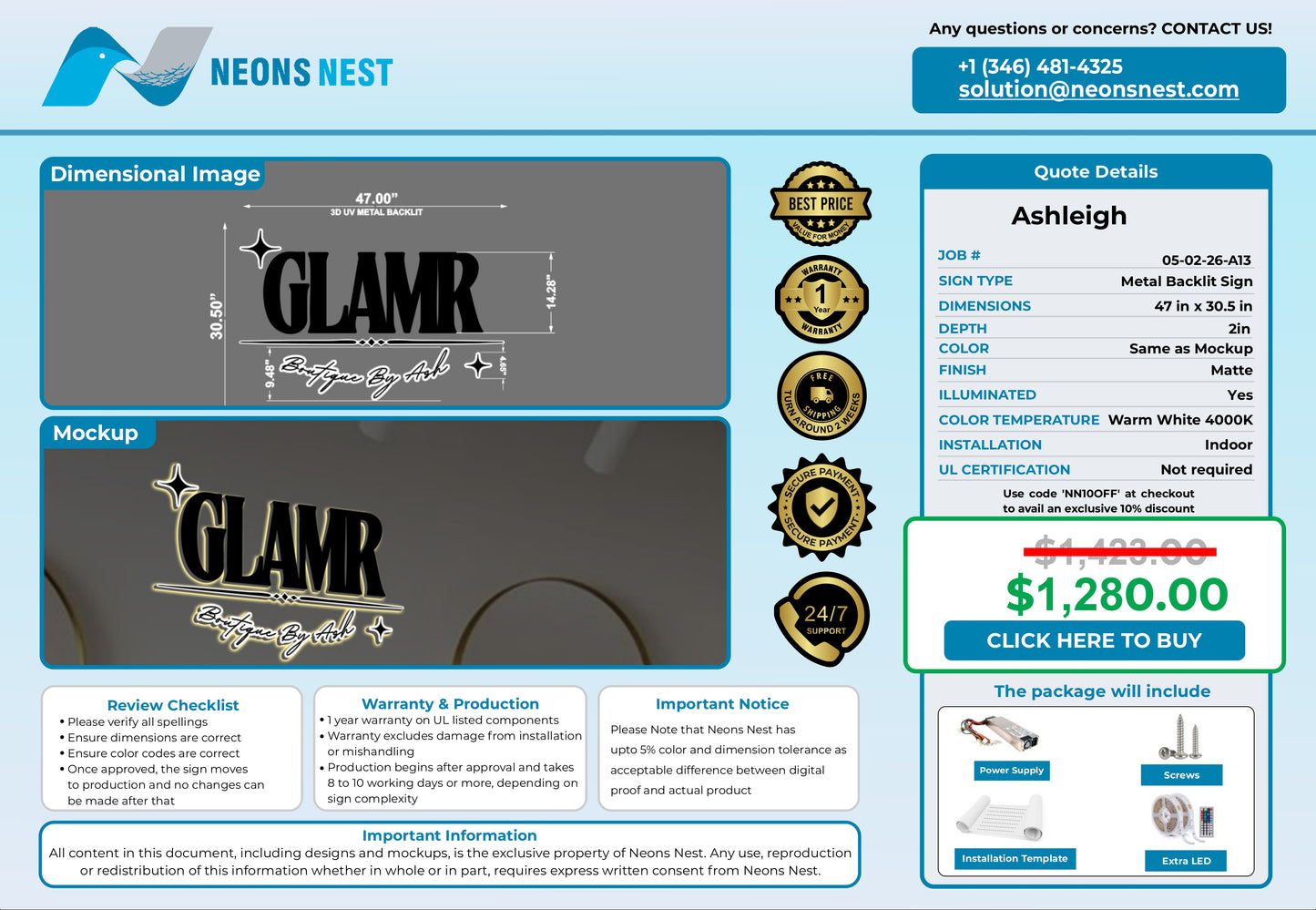 GLAMR Boutique By Ash 3D Metal Back-Lit