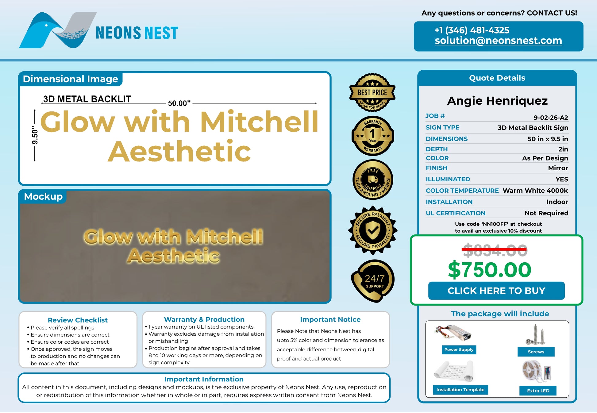 Glow With Mitchell Aesthetic 3D Metal Back-Lit - Neonsnest.com