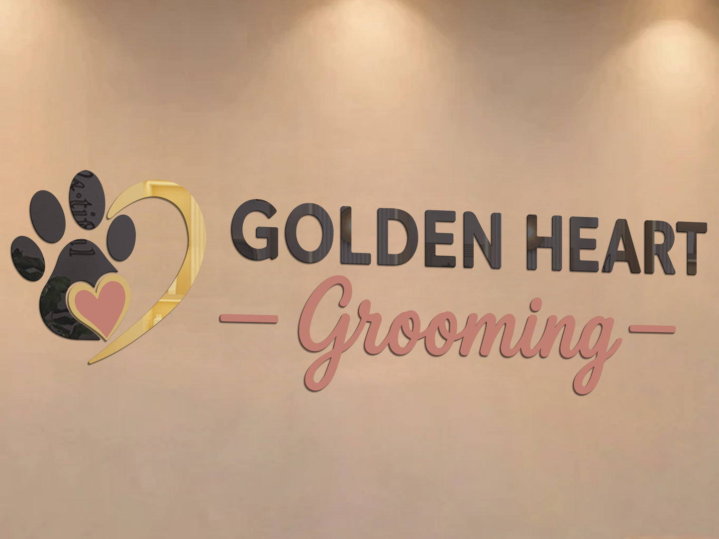 Golden Heart grooming (2D Acrylic letter sign, Vinyl Sign and Round Acrylic Sign)