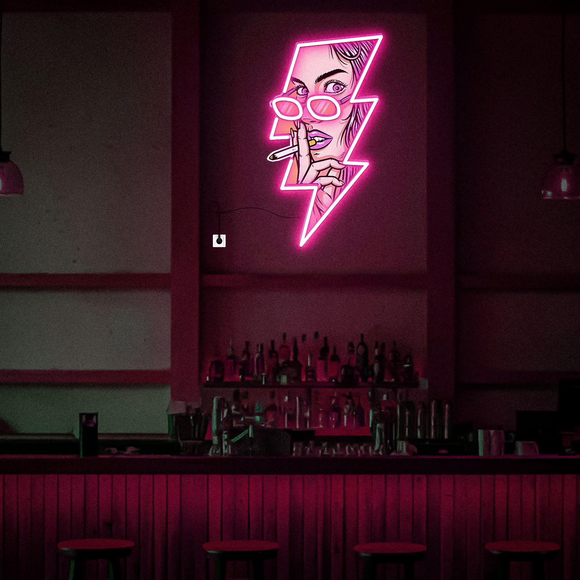 Girl Smoking UV Neon Sign Bar