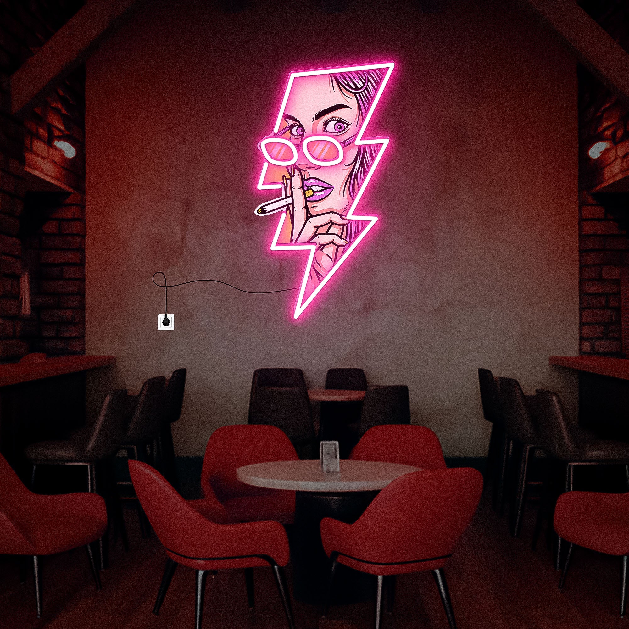 Girl Smoking UV Neon Sign Wall