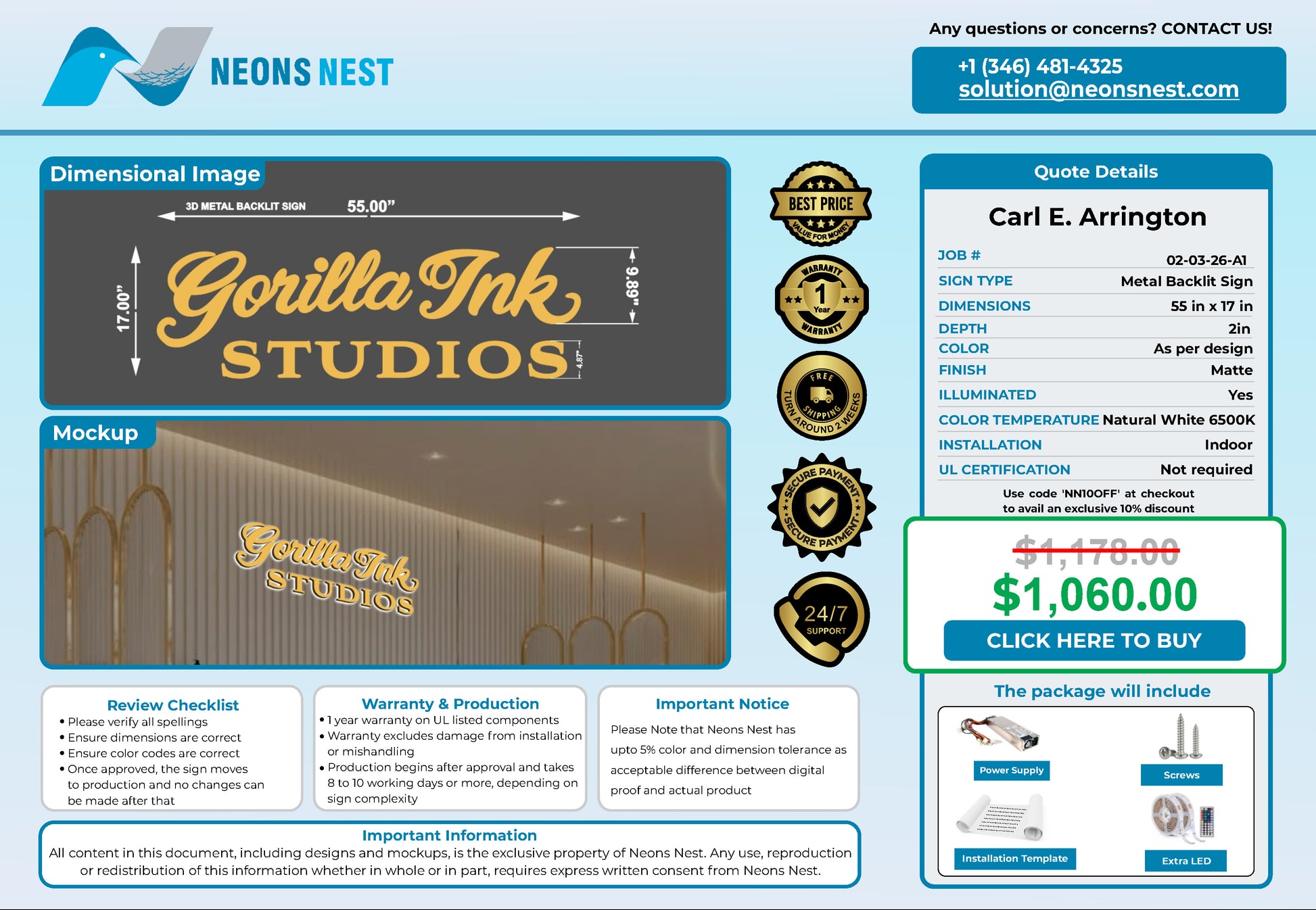 Gorilla Ink Studio 3D Metal Back-Lit - Neonsnest.com