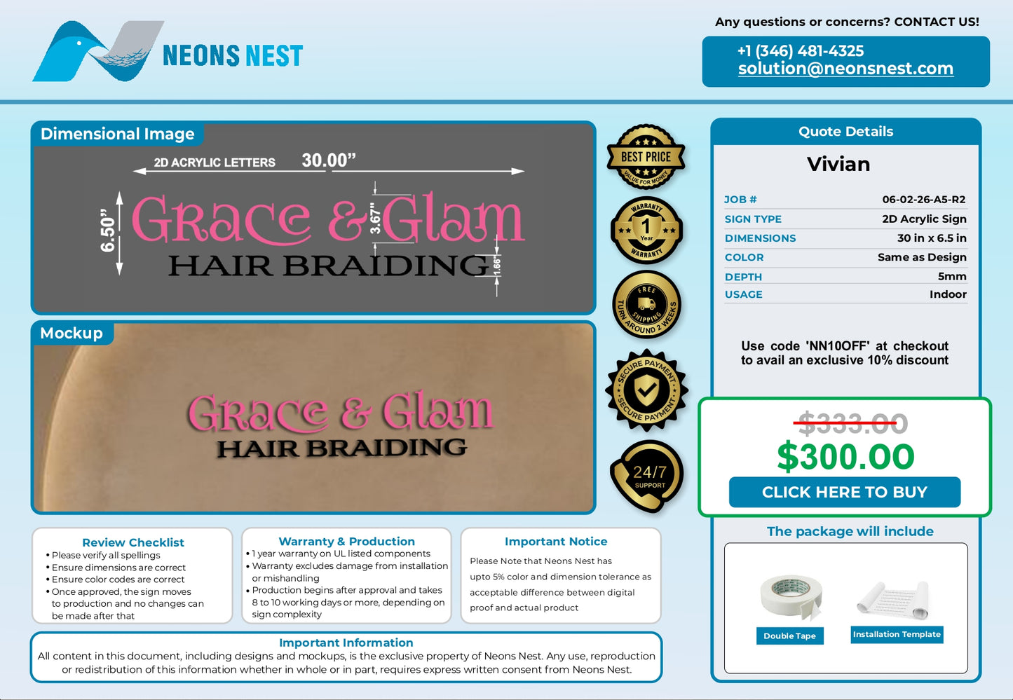 Grace & Glam Hair Braiding-2D Acrylic Letters Sign - Neonsnest.com