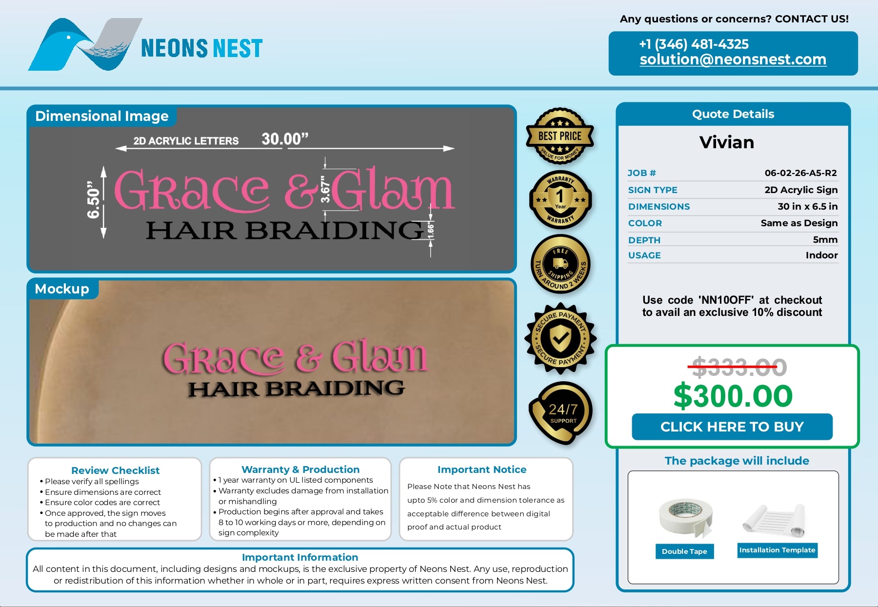 Grace & Glam Hair Braiding-2D Acrylic Letters Sign - Neonsnest.com