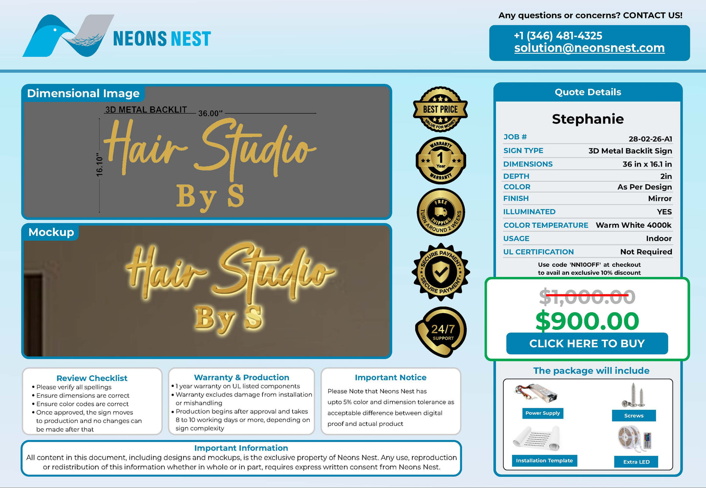 Hair Studio By S 3D Metal Backlit Sign - Neonsnest.com