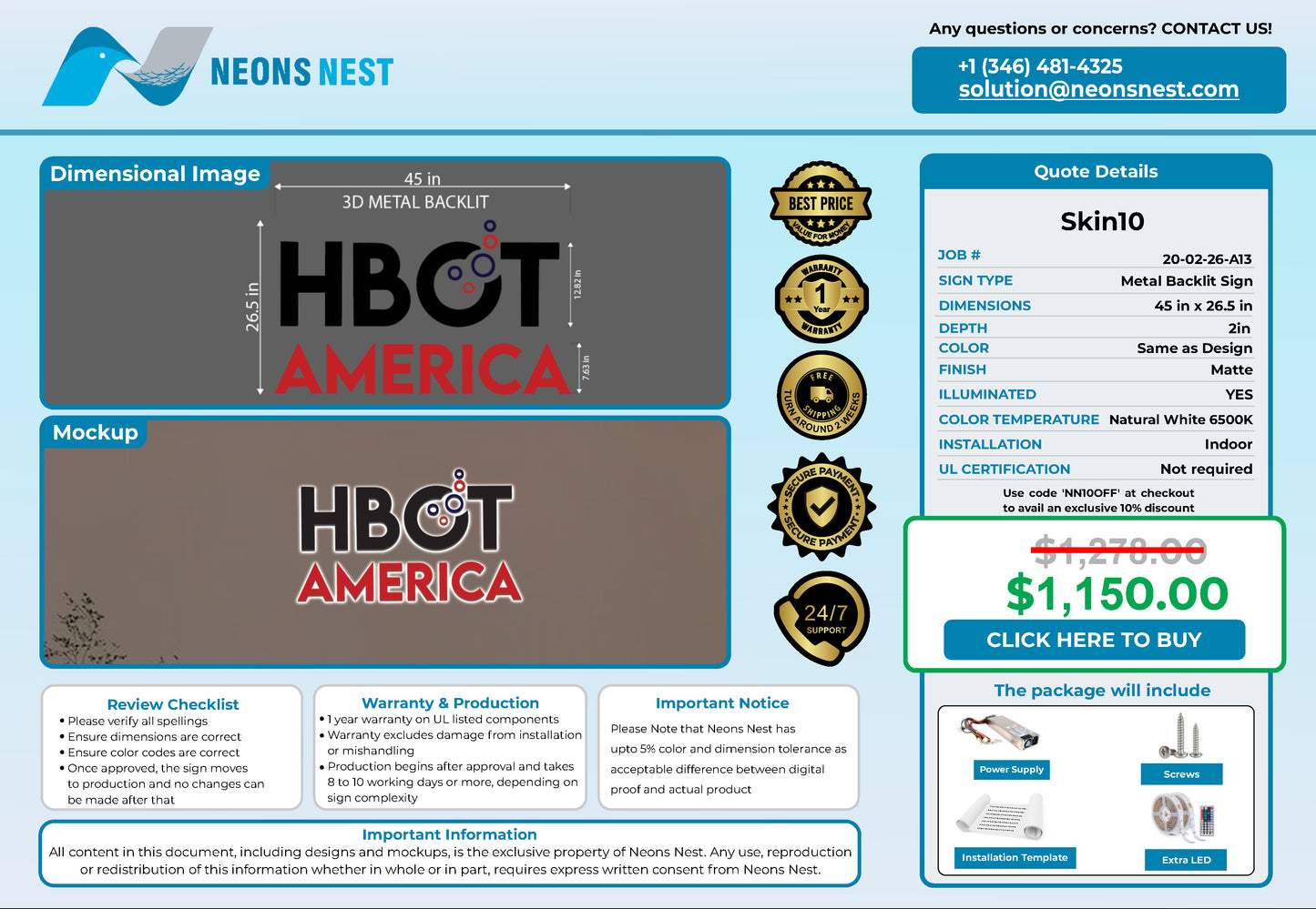 HBOT America 3D Metal Back-Lit - Neonsnest.com