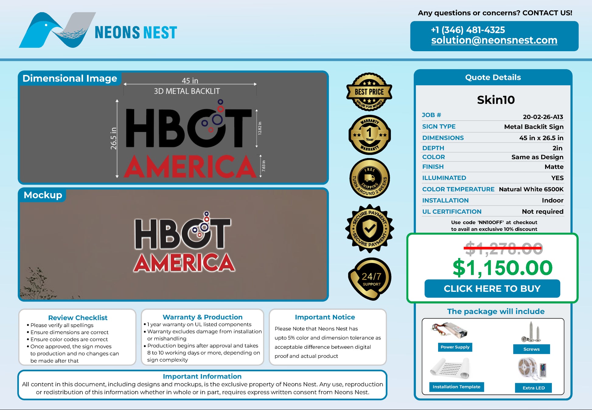HBOT America 3D Metal Back-Lit - Neonsnest.com