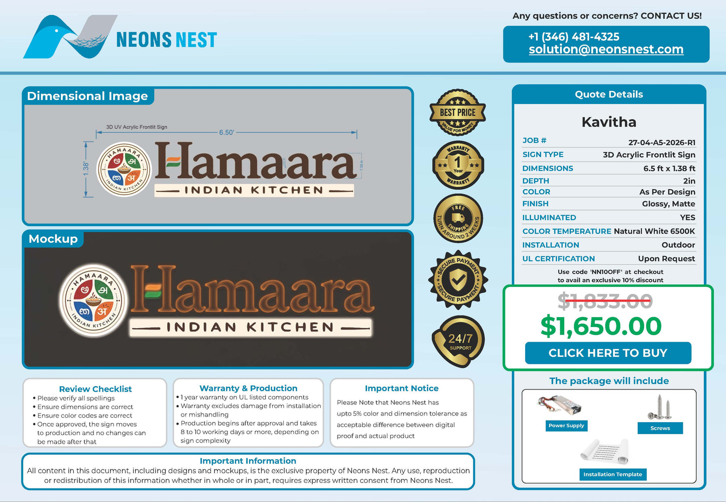 Hamaara Indian Kitchen 3D Sign - Neonsnest.com