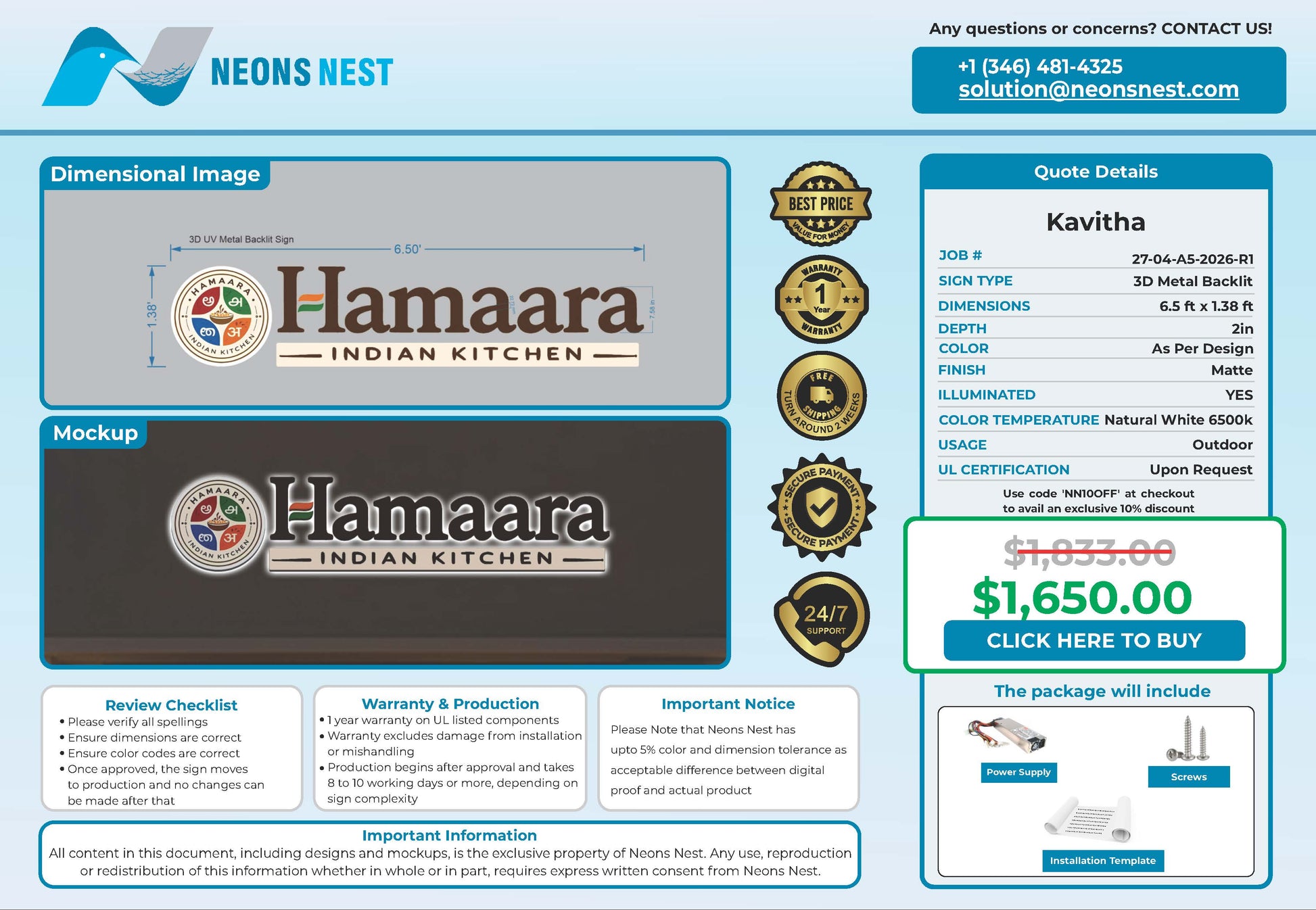 Hamaara Indian Kitchen 3D Sign - Neonsnest.com