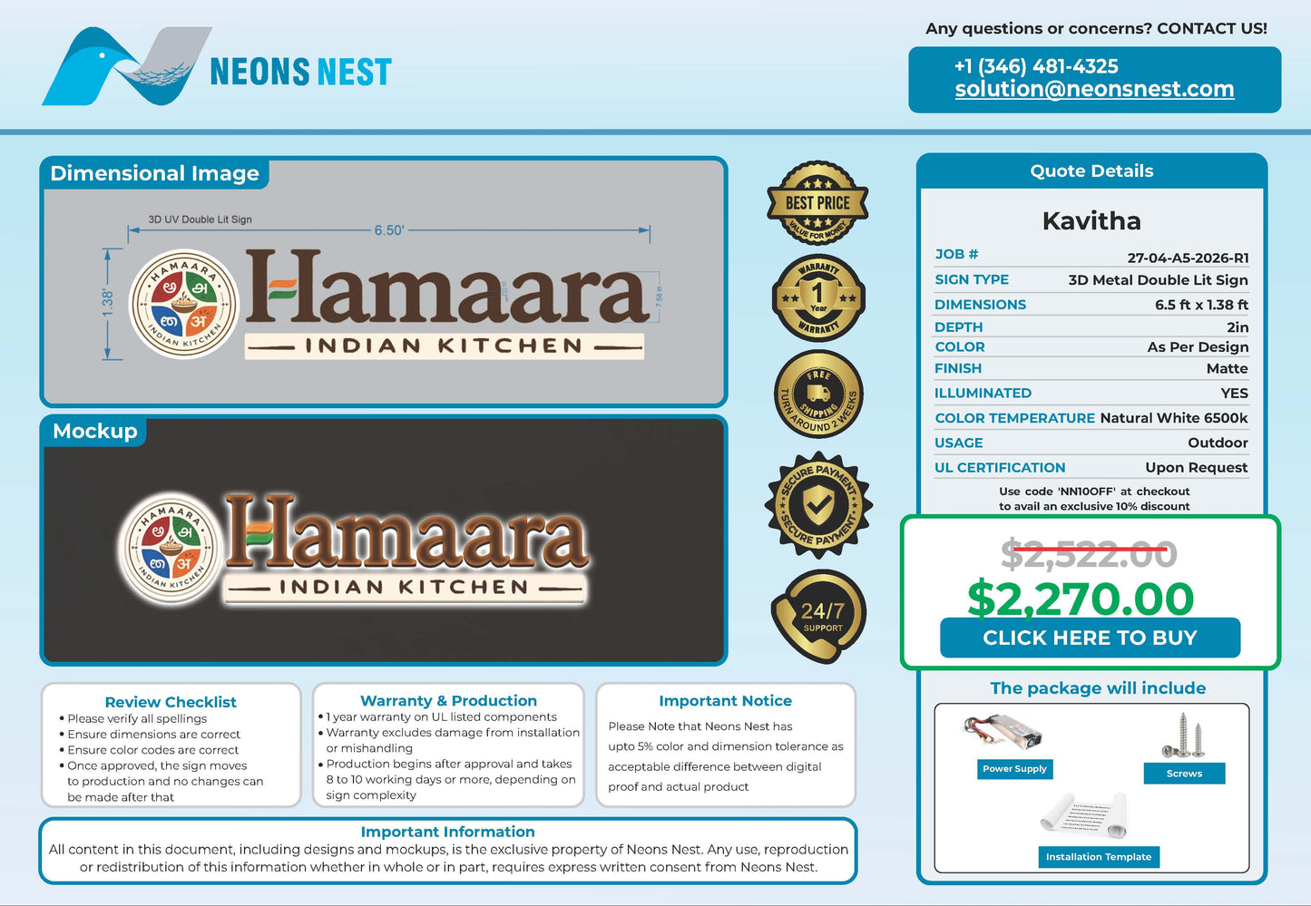 Hamaara Indian Kitchen 3D Sign - Neonsnest.com