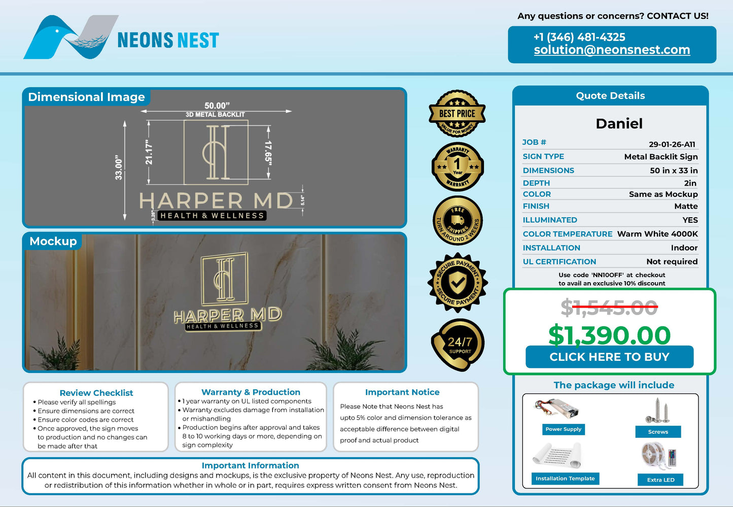 Harper MD 3D Metal Backlit Sign
