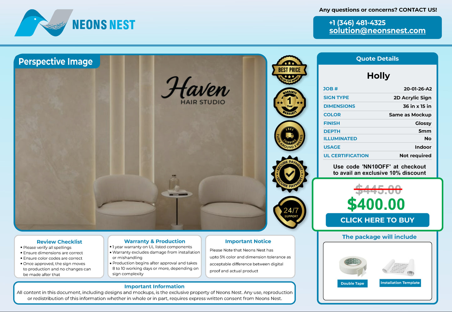 Haven Hair Studio 2D Acrylic Letters