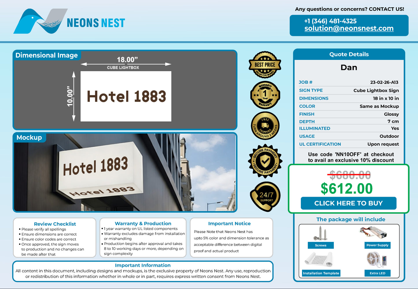 Hotel 1883 Cube Light Box - Neonsnest.com