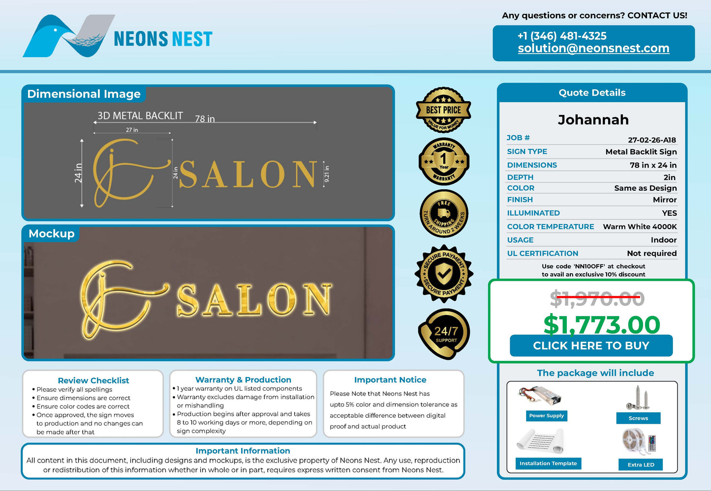 J Salon 3D Metal Backlit - Neonsnest.com