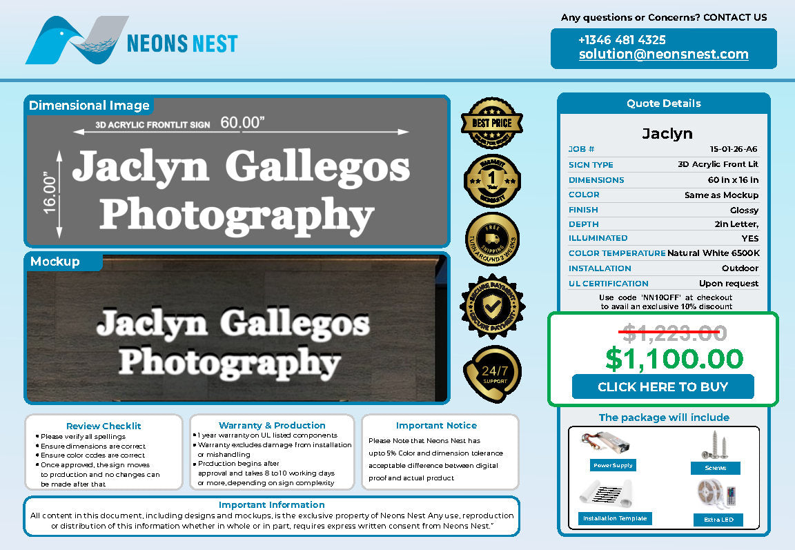 Jaclyn Gallegos Photography 3D Acrylic Front-Lit