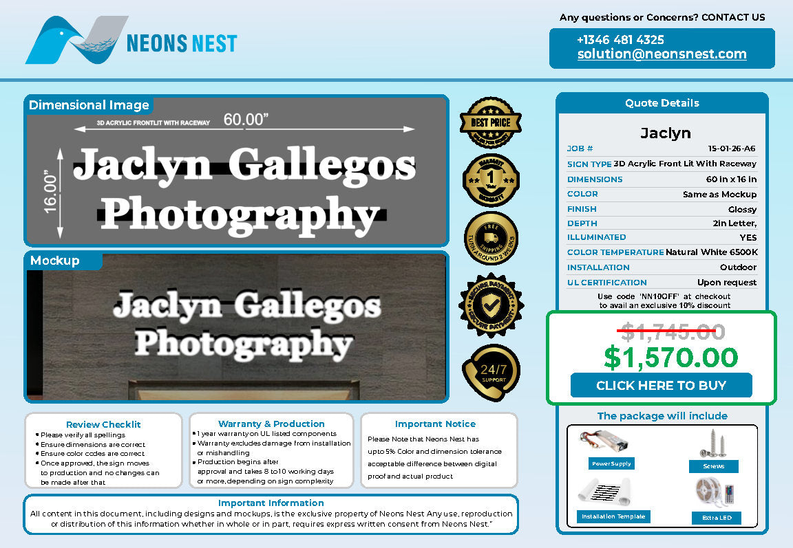 Jaclyn Gallegos Photography 3D Acrylic Front-Lit