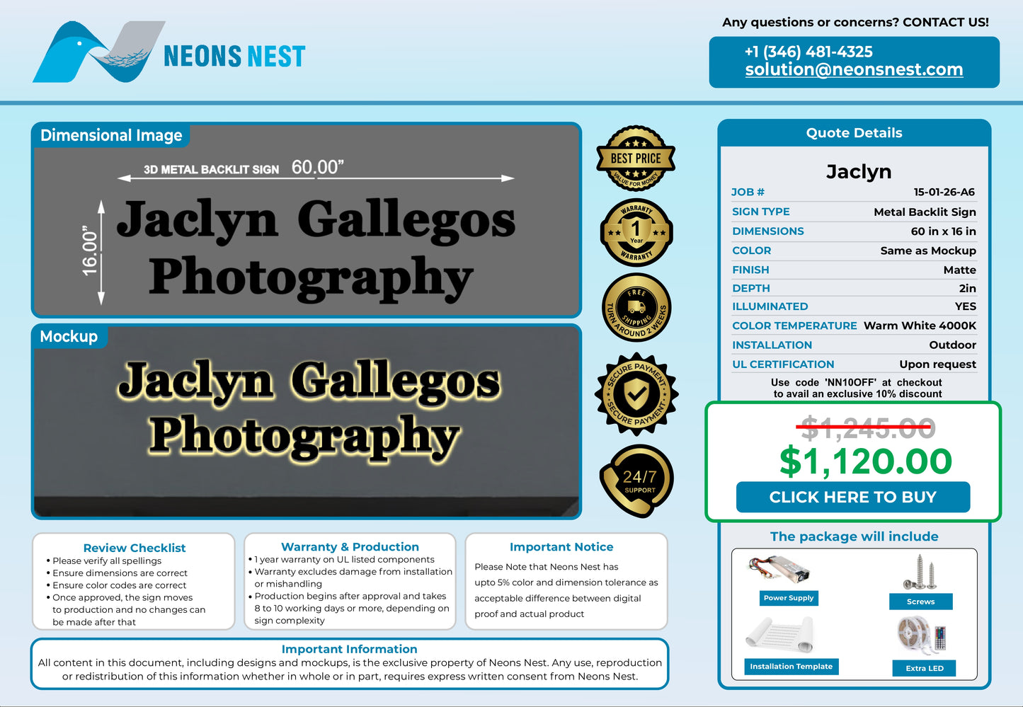 Jaclyn Gallegos Photography 3D Metal Back-Lit