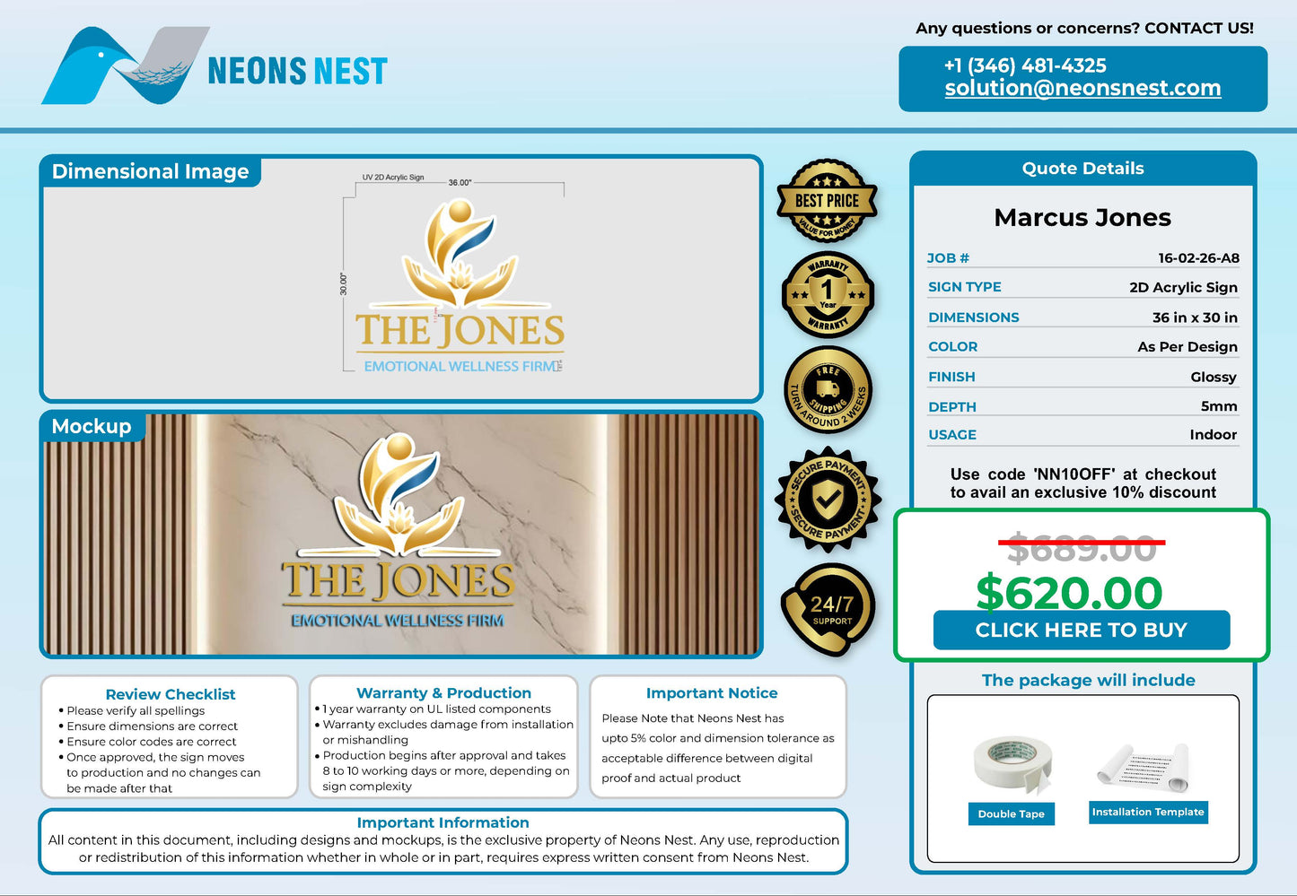 Jones Emotional Wellness Firm 2D Acrylic Sign - Neonsnest.com