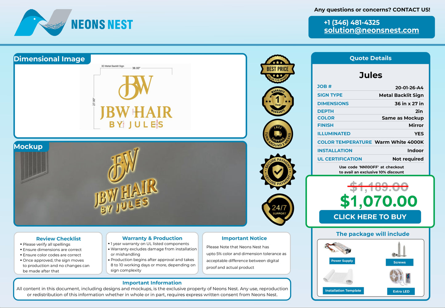 JBW HAIR by Jules 3D Metal Back-Lit