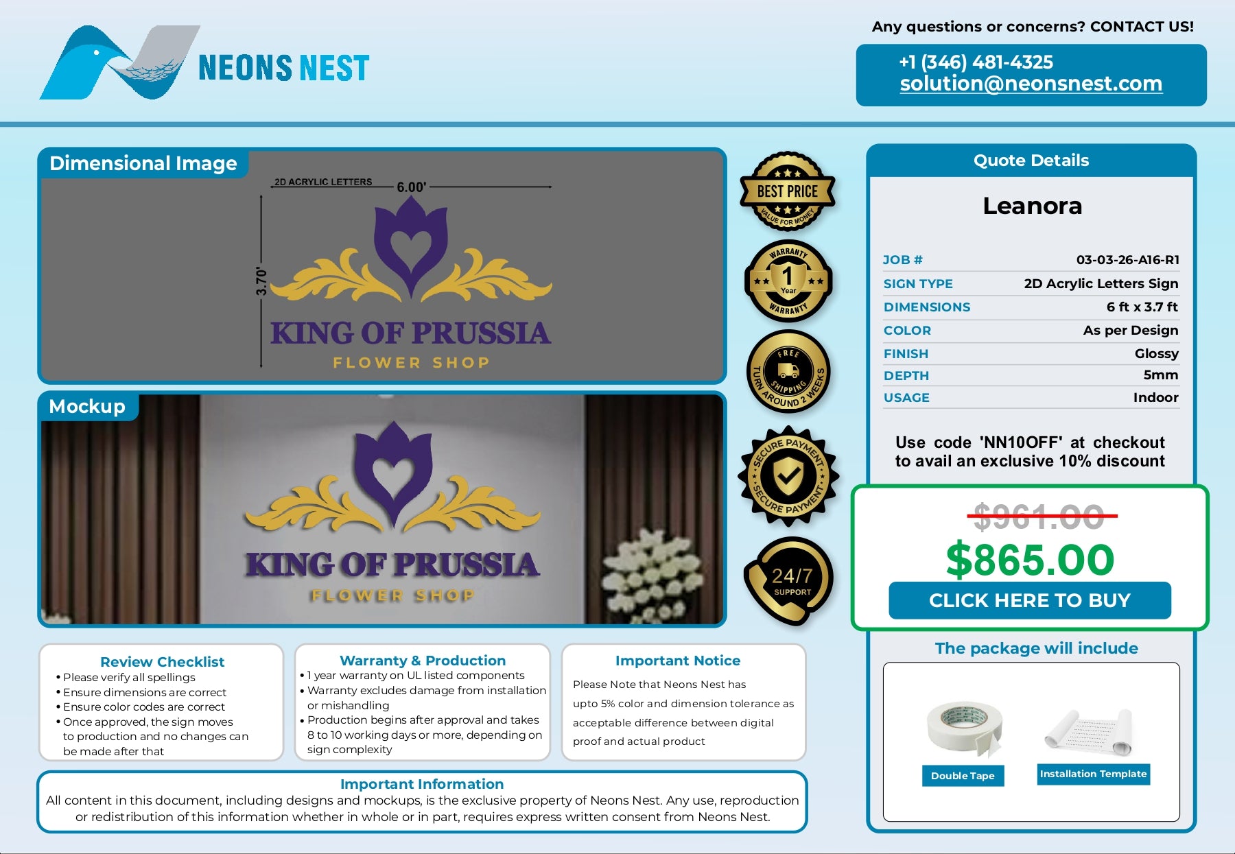 2D Acrylic Letters Sign-King of Prussia Flower Shop - Neonsnest.com
