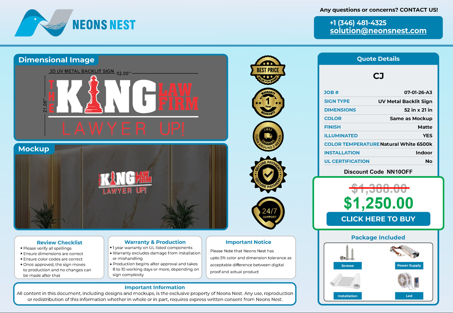 The KING Law Firm 3D Metal Back-Lit - Neonsnest.com