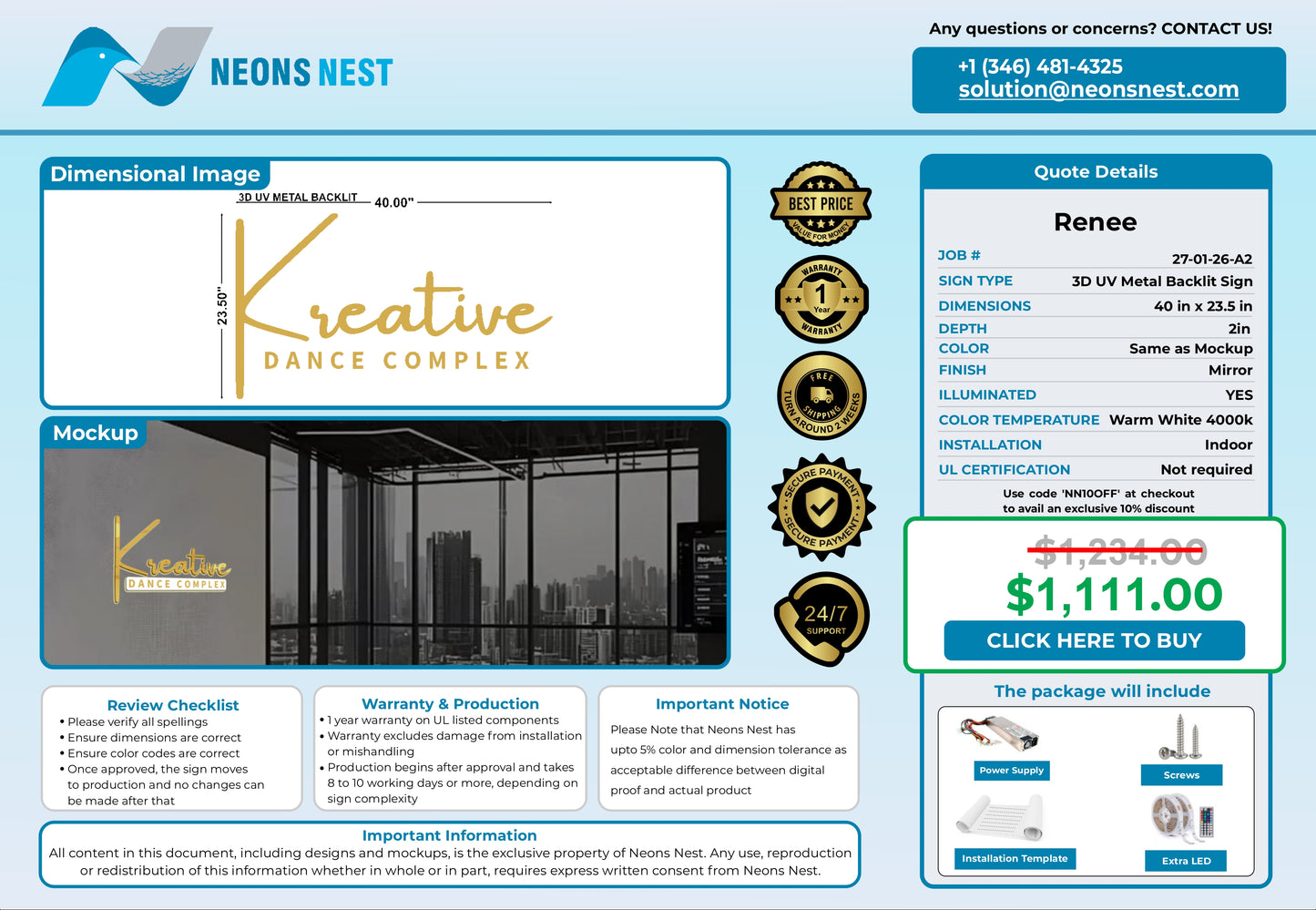 Kreative Dance Complex 3D Metal Back-Lit