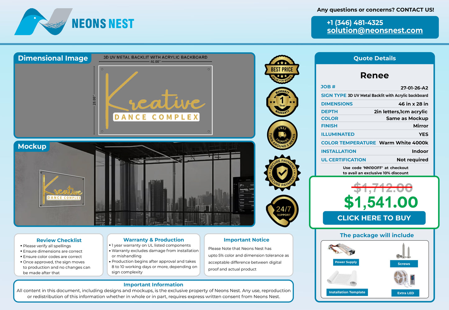 Kreative Dance Complex 3D Metal Back-Lit