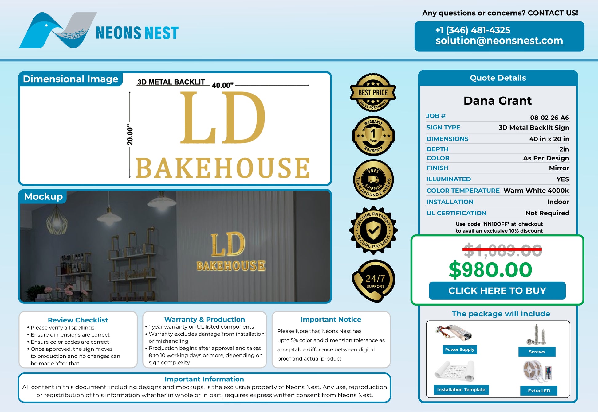LD Bakehouse 3D Metal Back-Lit - Neonsnest.com