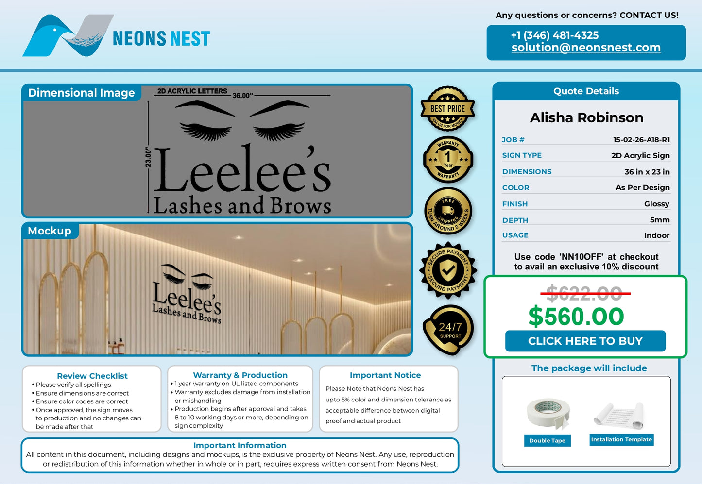 2D Acrylic Sign-LeeLee's Lashes & Brows - Neonsnest.com