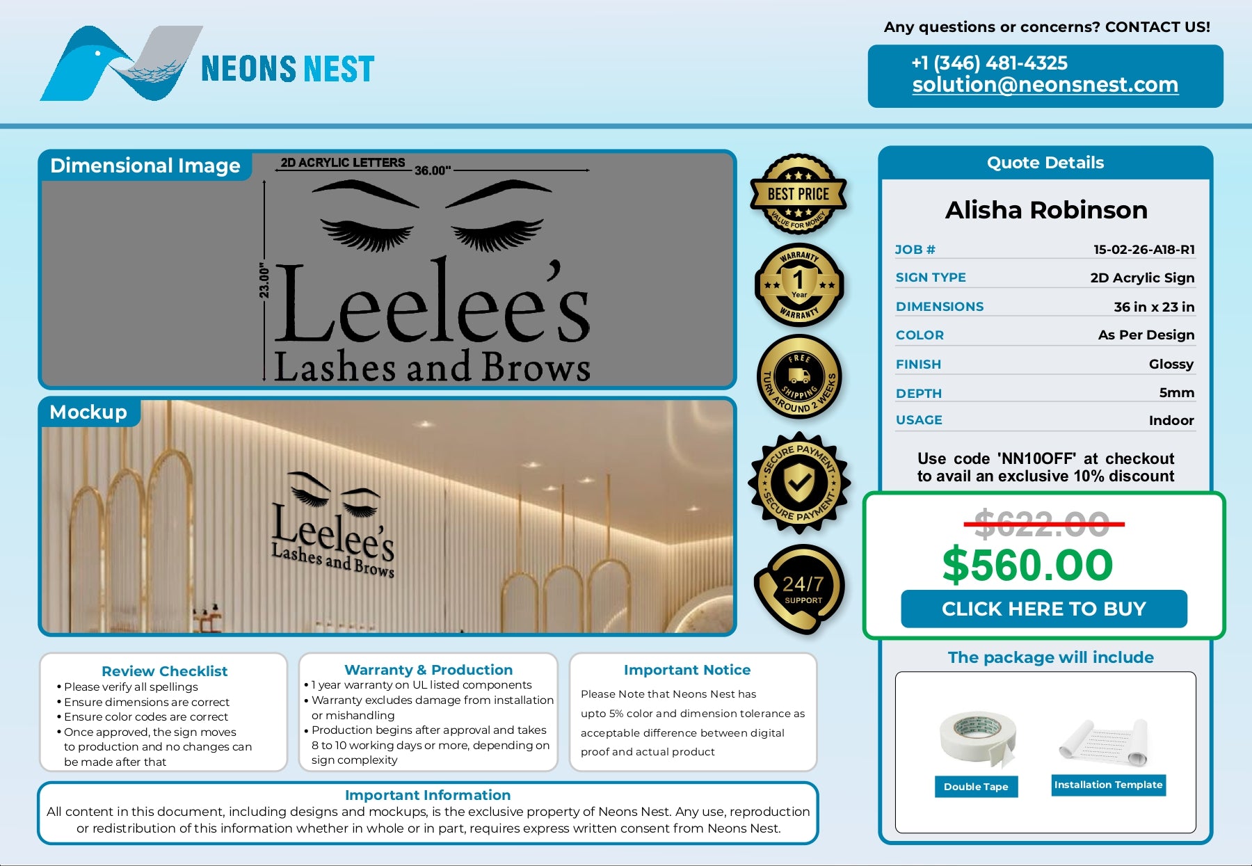 2D Acrylic Sign-LeeLee's Lashes & Brows - Neonsnest.com