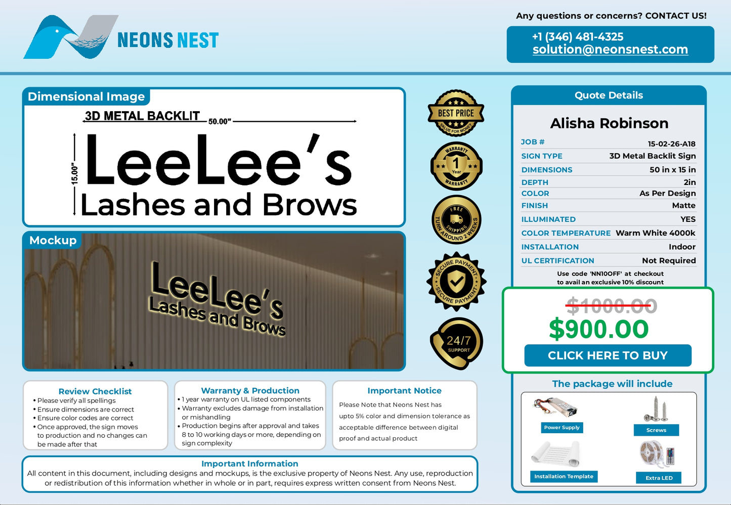 3D Metal Backlit Sign-LeeLee's Lashes & Brows - Neonsnest.com