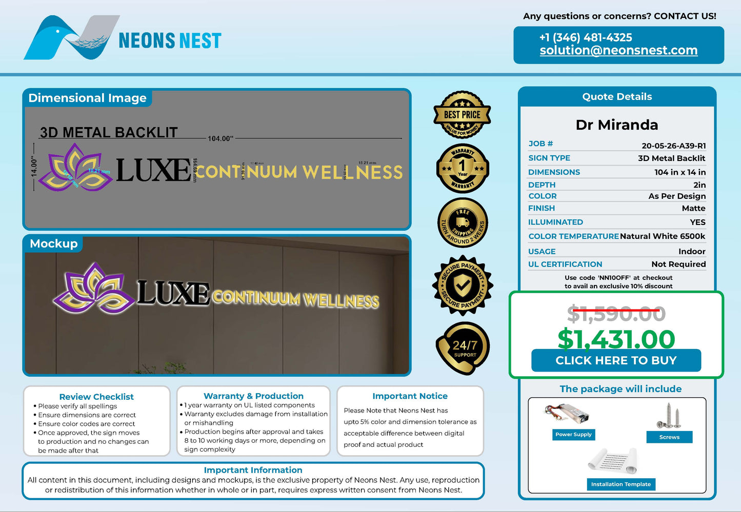 LUXE Continuum Wellness 3D Metal Backlit - Neonsnest.com