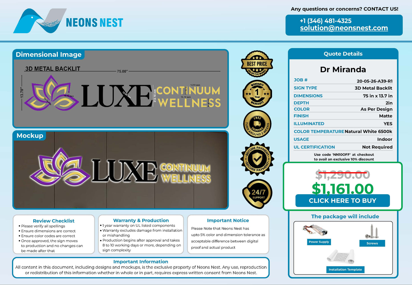 LUXE Continuum Wellness 3D Metal Backlit - Neonsnest.com