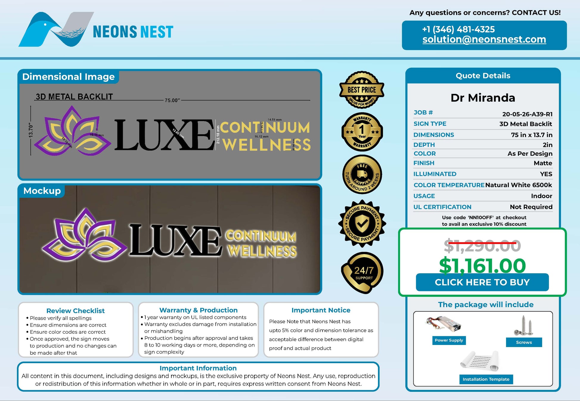 LUXE Continuum Wellness 3D Metal Backlit - Neonsnest.com