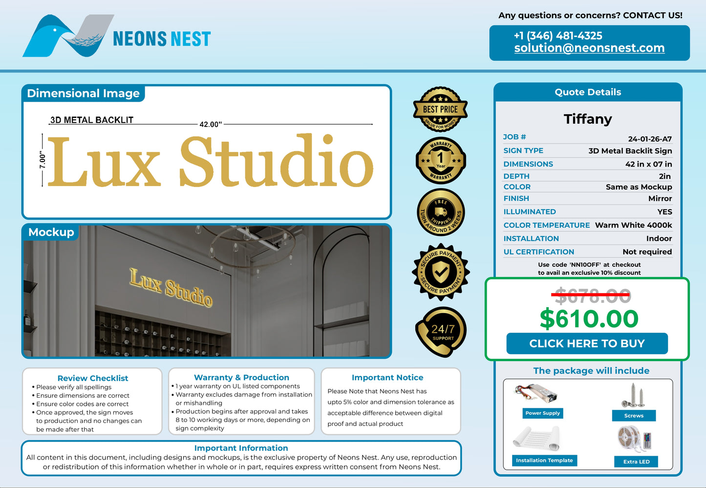 Lux studio 3D Metal Back-Lit