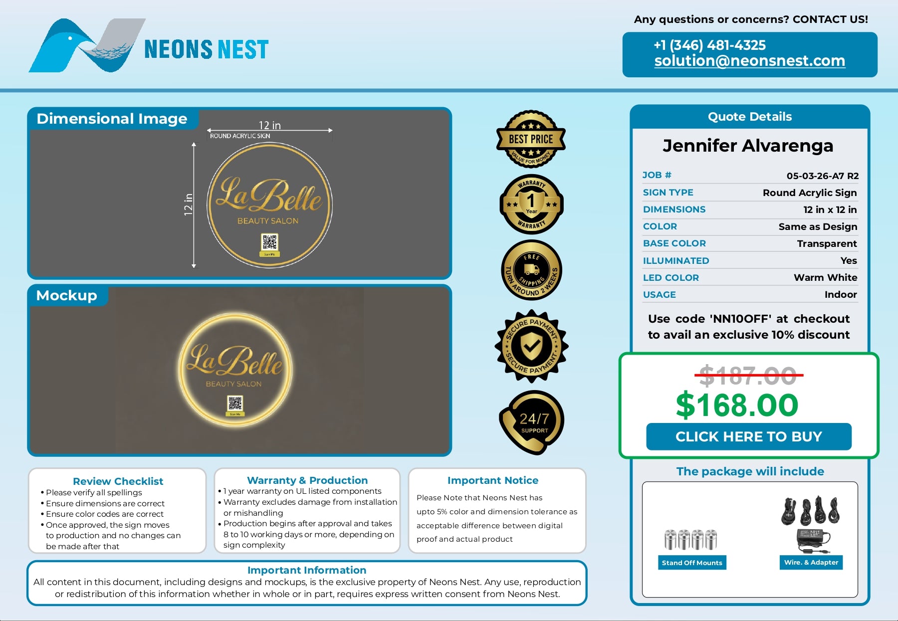 Round Acrylic Sign-La Belle Beauty Salon - Neonsnest.com